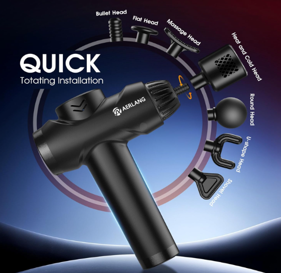 ERLANG Massagepistole mit Wärme/Kälte-Funktion, Tiefengewebe-Massagegerät mit 7 Aufsätzen (Thermo-Kopf fehlt) (A-/B-Ware)