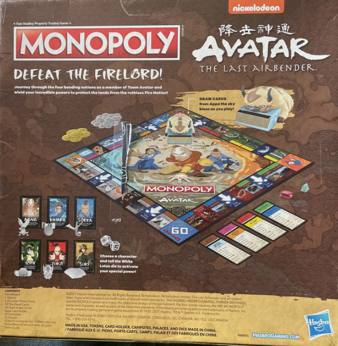 Monopoly Avatar: Der Herr der Elemente Edition, Nickelodeon TV-Serien Brettspiel (A-Ware)