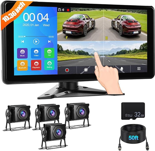 Auto Rückfahrkamera 10.36 Zoll Monitor+4 Geteilte Rück- und Vorderkamera