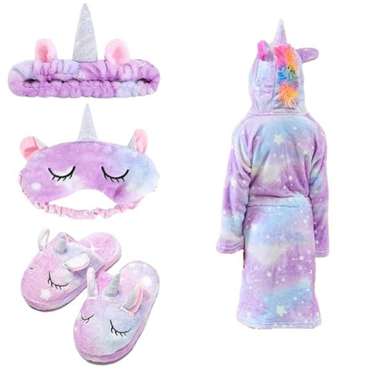 Weiches Einhorn-Bademantel Set mit Kapuze für Mädchen Magie 5-6 Jahre