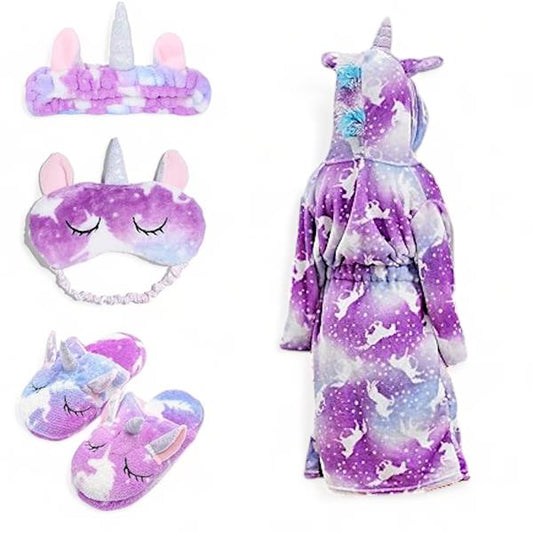 Weiches Einhorn-Bademantel Set mit Kapuze Mädchen 4-5 Jahre Unicorn
