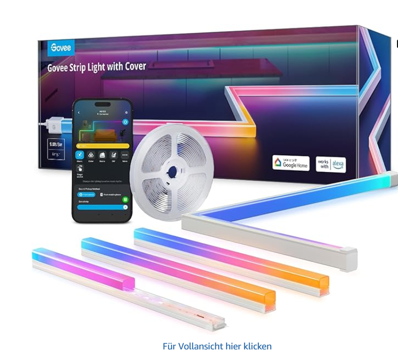 Govee RGBIC LED Strip mit Profil (3 m, Smart, A-/B-Ware)