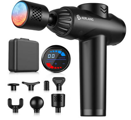 ERLANG Massagepistole mit Wärme/Kälte-Funktion, Tiefengewebe-Massagegerät mit 7 Aufsätzen (Thermo-Kopf fehlt) (A-/B-Ware)