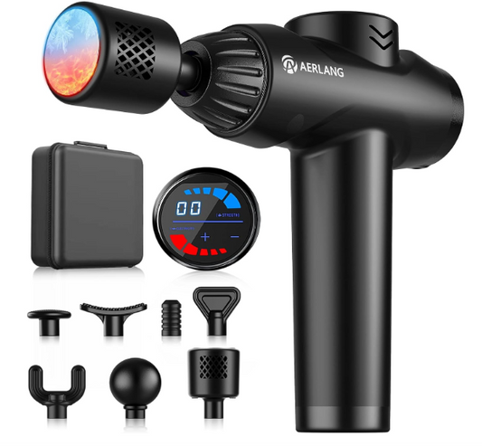 ERLANG Massagepistole mit Wärme/Kälte-Funktion, Tiefengewebe-Massagegerät mit 7 Aufsätzen (Thermo-Kopf fehlt) (A-/B-Ware)