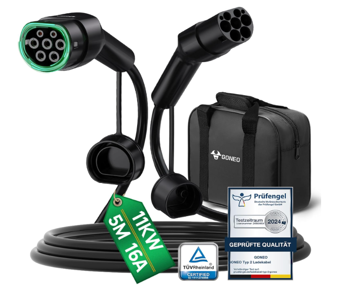 GONEO Typ 2 Ladekabel 11 kW, 5 m, 16 A, 3-phasig (A-/B-Ware)