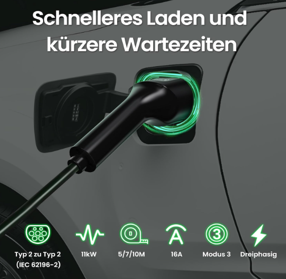 GONEO Typ 2 Ladekabel 11 kW, 5 m, 16 A, 3-phasig (A-/B-Ware)