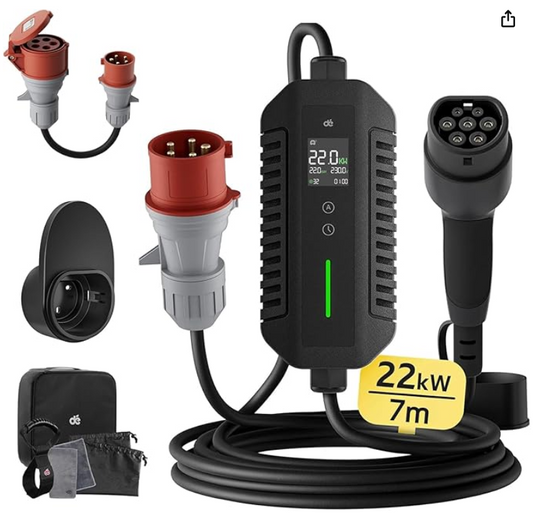 dé Mobile Wallbox 22 kW (3-phasig, 6–32A, 7 m, mit Stromzähler, A-/B-Ware)